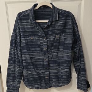 Prana Sriped Navy Button-Up Shirt Medium